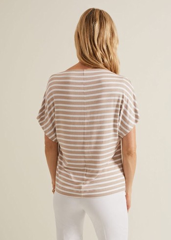 Phase Eight Carina Stripe Cowl Neck T Shirts Beige/White USA | 9134860-EX